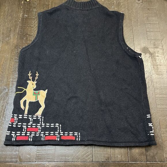 VTG Studio Joy Womens Large Ugly Christmas Sweater Vest Reindeer Embroidery Bead - Picture 5 of 5